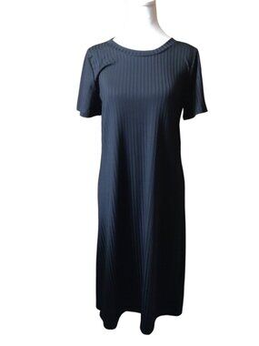 Maudye Jane XS Black Open Back Short Sleeve Classic Shirt Dress Contemporary